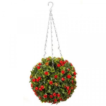 Faux Topiary Red Rose Ball 30cm - image 1