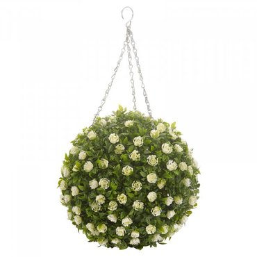 Faux Topiary White Rose Ball 30cm - image 1