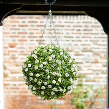 Faux Topiary White Rose Ball 30cm - image 2