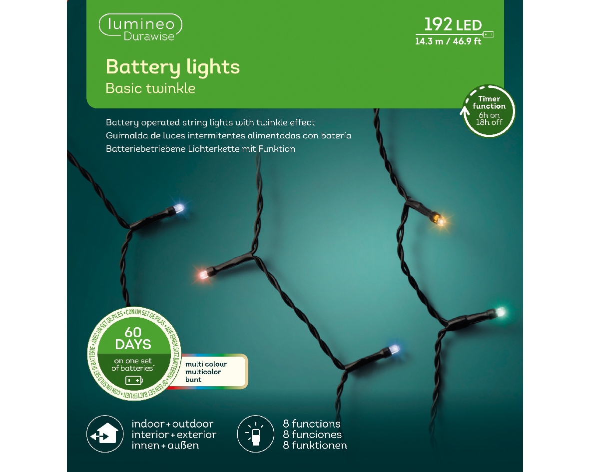 Basic Twinkle Battery Lights (Multicoloured, Black Cable) x192 (L39