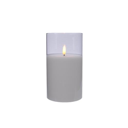 Battery Wax Candle in Glass (White) 13cm