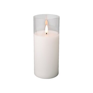 Battery Wax Candle in Glass (White) 18cm