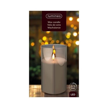 Battery Wax Candle in Wide Glass (Smokey) 18cm - image 3