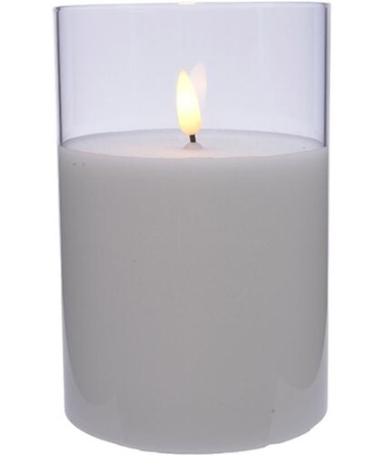 Battery Wax Candle in Wide Glass (White) 15cm