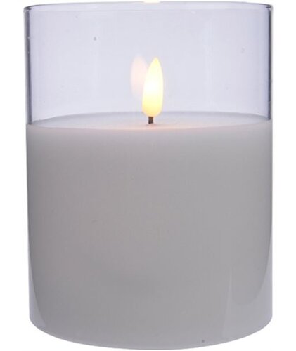 Battery Wax Candle in Wide Glass (White) 13cm
