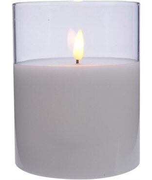 Battery Wax Candle in Wide Glass (White) 13cm