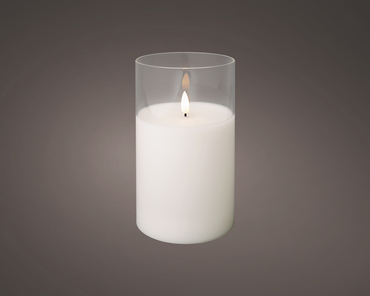 Battery Wax Candle in Wide Glass (White) 18cm