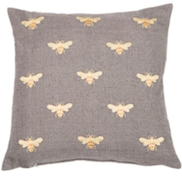 buy Malini Abeja manchester bee Cushion grey gold embroidery