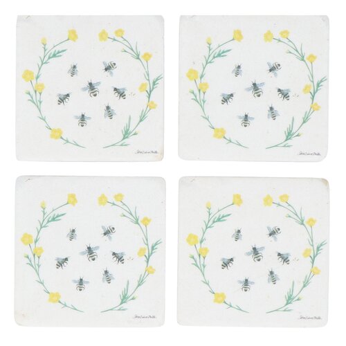 Bees Floral Wreath Resin Coaster