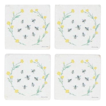 Bees Floral Wreath Resin Coaster