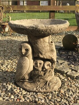 Bird Bath Owl Family - image 1
