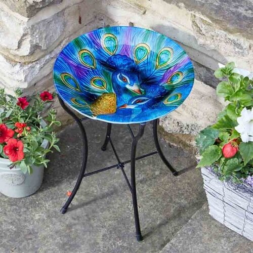 Bird Bath Peacock Glass - image 1