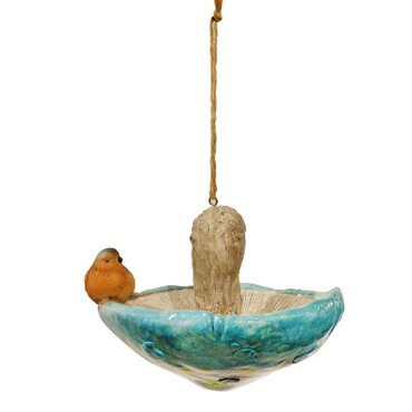 Bird Feeder Blue Mushroom with Robin - image 1