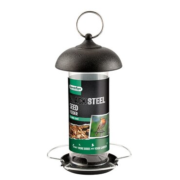 Bird Seed Feeder Black Steel