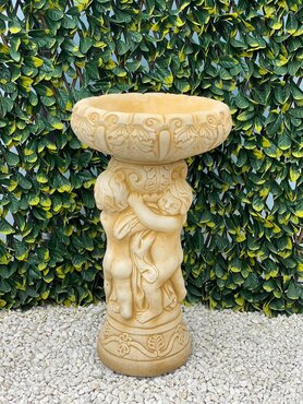 Birdbath Three Cherubs Sandstone - image 1