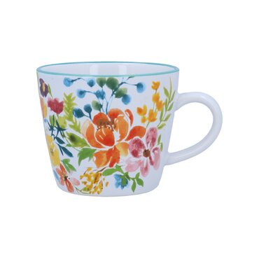 Bright Peonies White Stoneware Mug