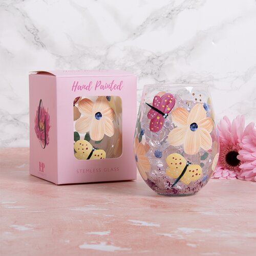 Stemless Glass Busy Lizze Butterflies