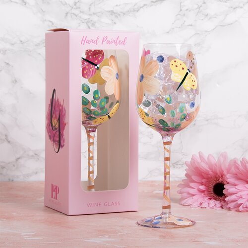 Wine Glass Busy Lizze Butterflies