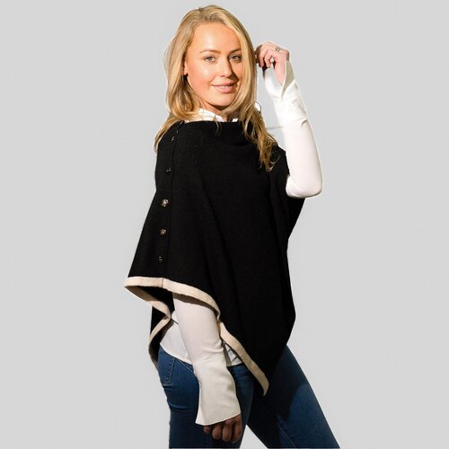Button Through Black Poncho