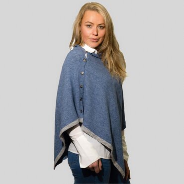 Button Through Denim Blue Poncho