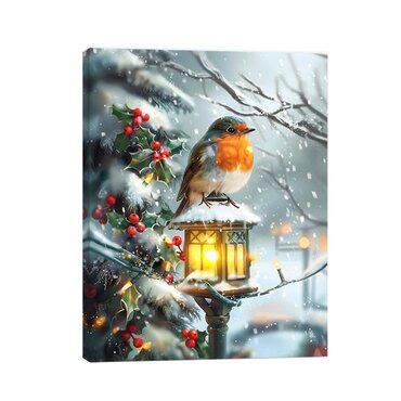 Canvas with Robin 40cm Fibre Optic