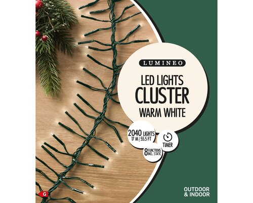 Led Cluster Lights x 2040 Warm White/Green Cable 17m - image 3