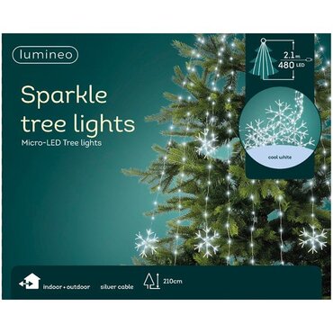 Cool White Micro-LED Sparkle Snowflake Tree Lights (480) - image 1