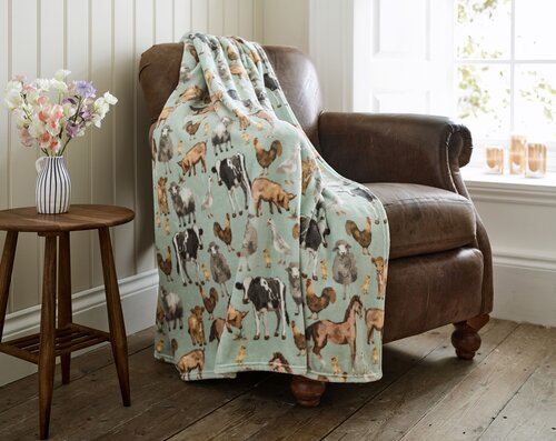 Cozy Comforts Farmyard Throw Green 130x170cm - image 1