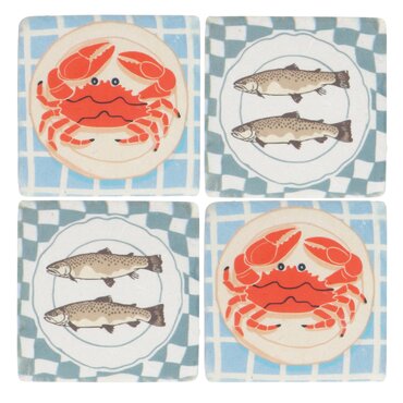 Crab & Fish Plate Resin Coaster