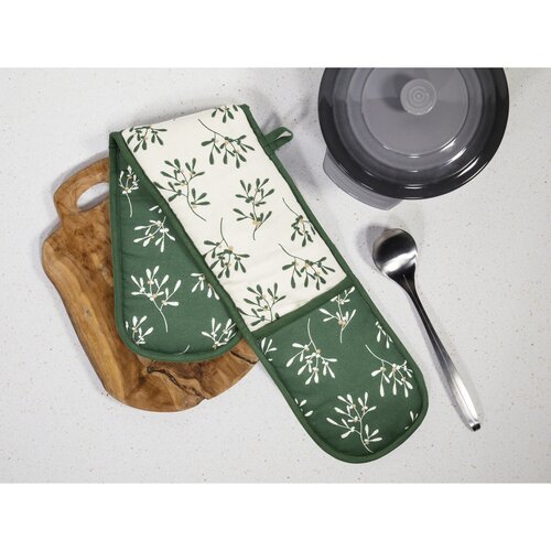Double Oven Glove Green Mistletoe