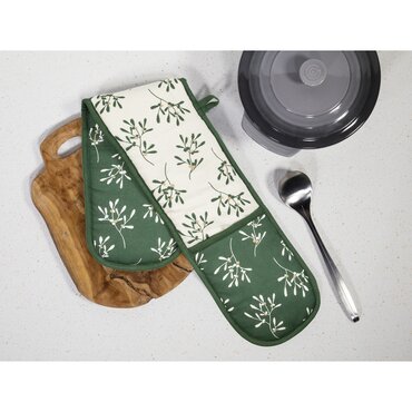Double Oven Glove Green Mistletoe