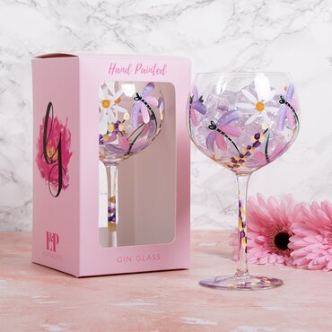 Gin Glass Dragonflies & Daises