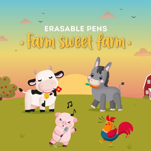 Erasable Pens Set of 4 Cow Piggy Donkey Rooster - image 3