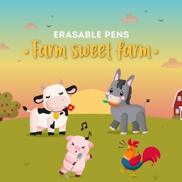 Erasable Pens Set of 4 Cow Piggy Donkey Rooster - image 3