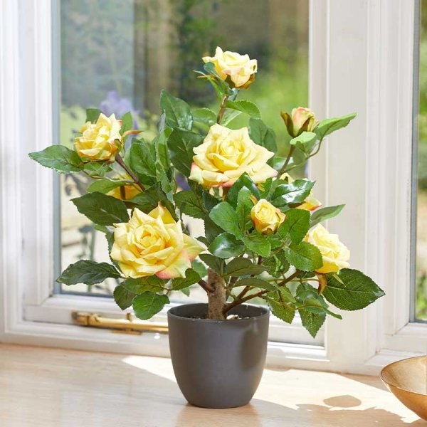 Faux Regent's Roses Sunshine Yellow 40cm - Stewarts Garden Centre
