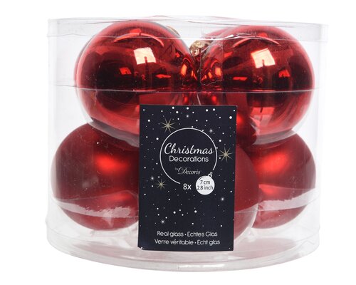 Glass Ball x 8 Christmas Red 7cm - image 1