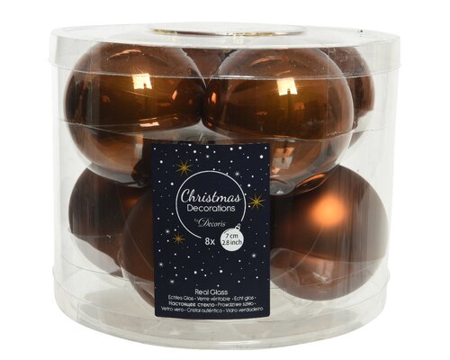 Glass 7cm Baubles x8 (Cinnamon)