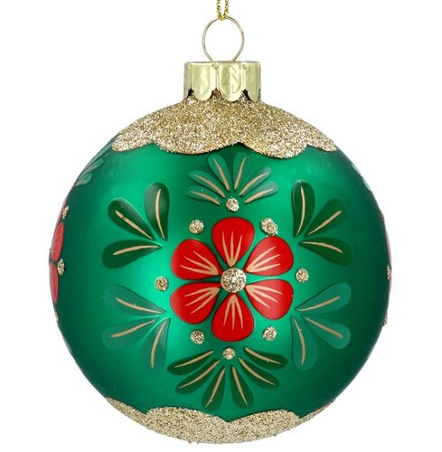 Glass Ball Green/Gold Floral