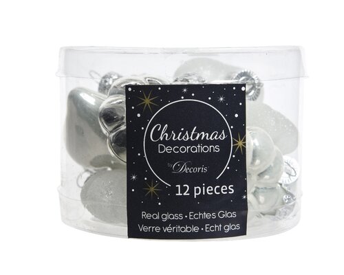 Glass Bauble Shapes x12 (White & Silver) - image 1