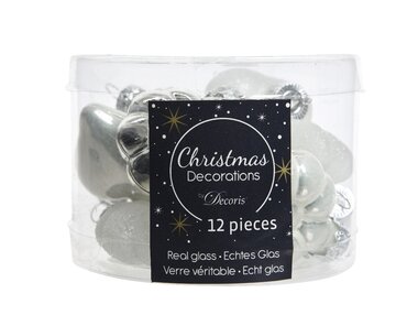 Glass Bauble Shapes x12 (White & Silver) - image 1
