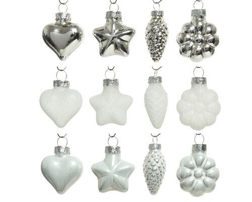 Glass Bauble Shapes x12 (White & Silver) - image 2