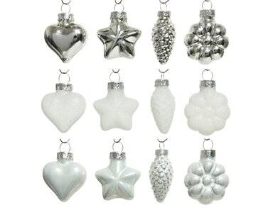 Glass Bauble Shapes x12 (White & Silver) - image 2