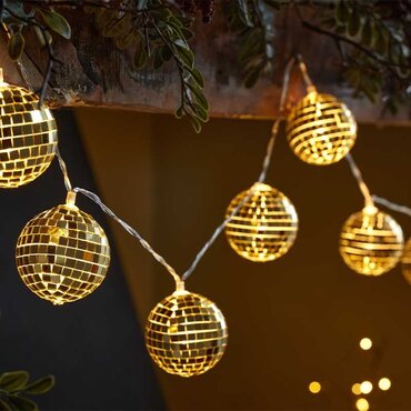 Glitter Ball String Lights Gold Set of 10