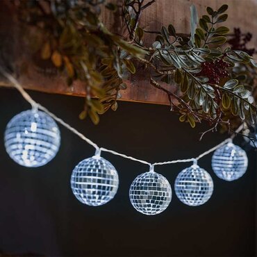 Glitter Ball String Lights Silver Set of 10