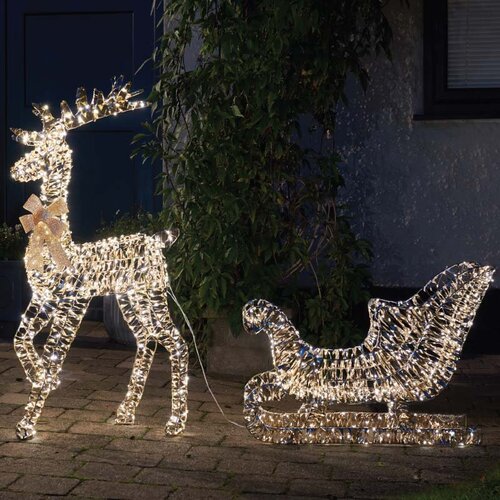 Gold Twist Reindeer and Sleigh (Warm White)