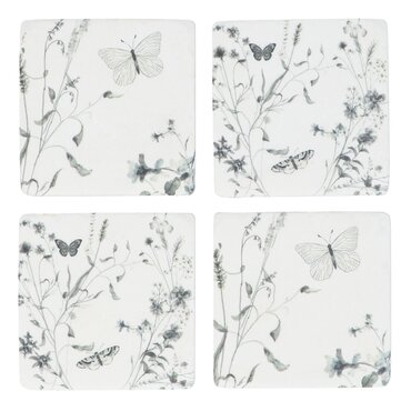 Grey Butterfly Meadow Resin Coaster
