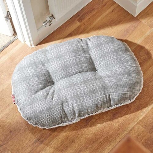 Grey Plaid Oval Cushion Med - image 1