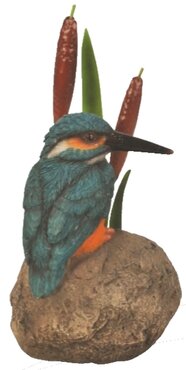 Kingfisher On Stone w/Bulrush