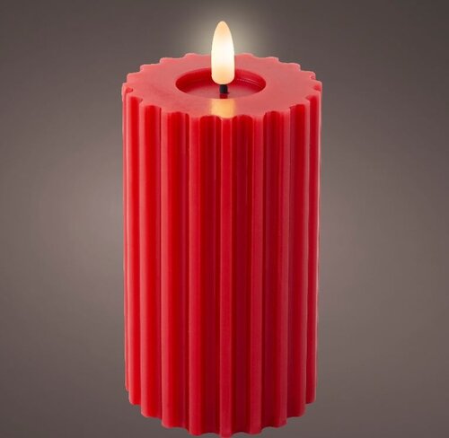 LED Candle Carved Red 14.80cm Med