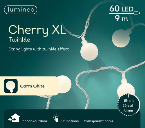 LED Cherry Lights 60L Warm White/ Clear - image 2